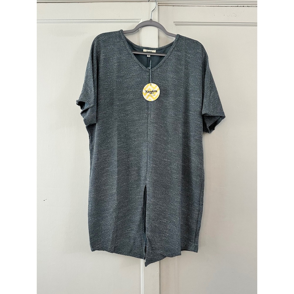 Hayden Los Angeles Gray Striped V Neck Split Hem Tunic Top‎ Size M